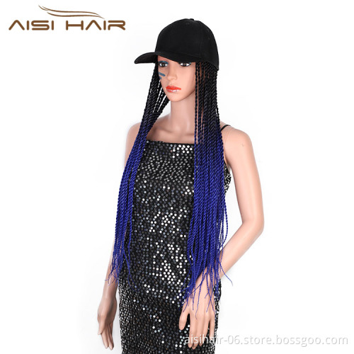 Aisi Hair Heat Resistant Synthetic Baseball Hat With Crochet Twist Braiding Hair Extension For Black Women Synthetic Hair Wigs
